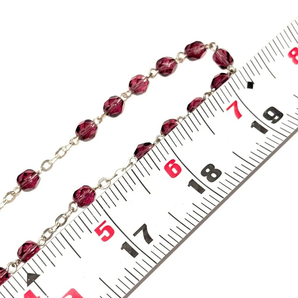 Purple Amethyst Faceted Glass Bead Rosary Silver Tone Crucifix Virgin Mary 18.5